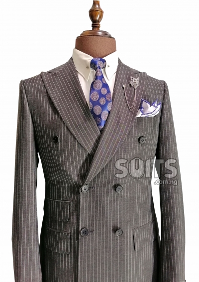Grey striped double breasted Suit by Pabbucci