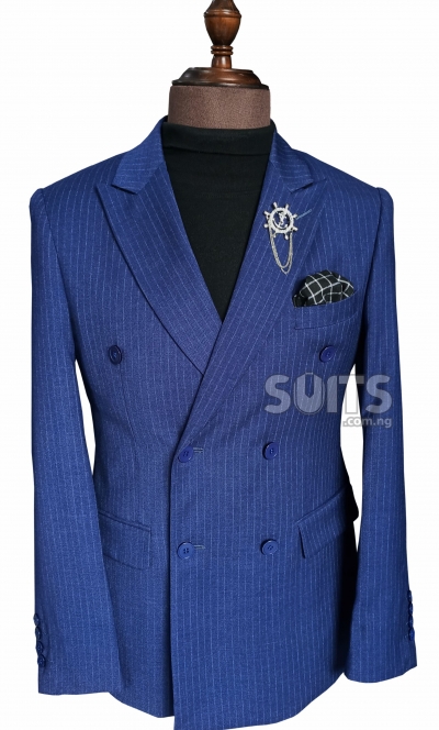 Royalblue pin striped double breasted Suit by Pabbucci