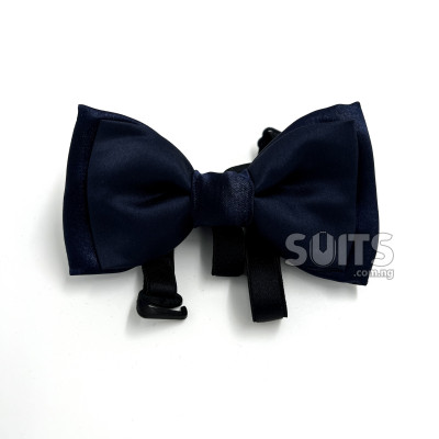 Navy-blue double fold satin classic bow Tie