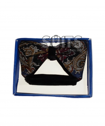 Black & Grey Flowered Design Butterfly Bow Tie