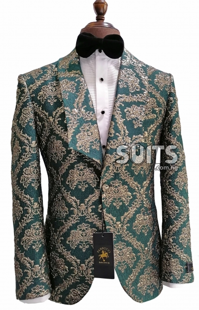Gold and Emerald Green embroidery 2Piece Wedding Tux by Pabbucci