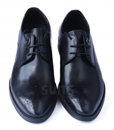 Black Leather Derby Quarter Brogue Shoe