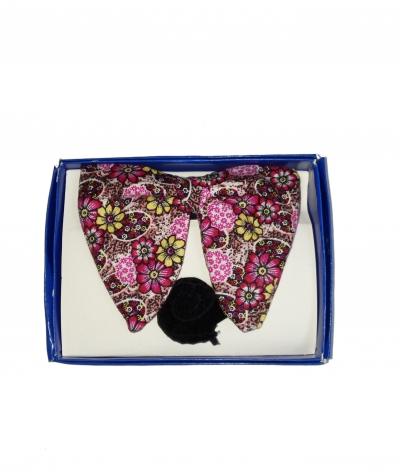 Red Flowered Design Butterfly Bow Tie