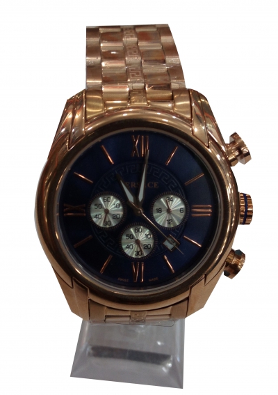 Versace Rose Gold Chronograph Watch Blue Face