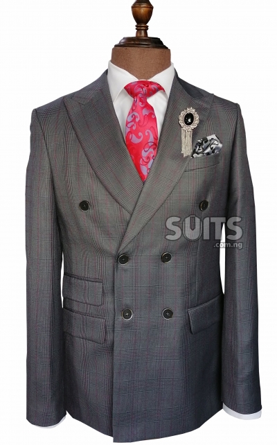 Plaid Dark Grey Double breasted Suit