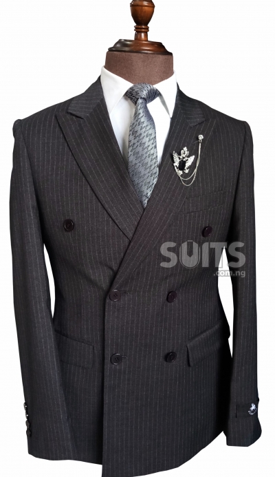 Woolish Charcoal-grey pin striped D. Breasted Suit by Pabbucci