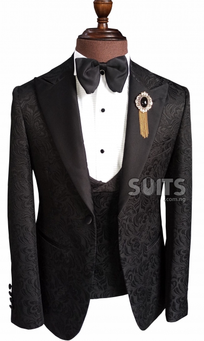 Black paisley embroidered 3piece Tuxedo