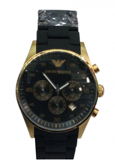 Emporio Armani  Black Silicon Strap Chronograph Watch