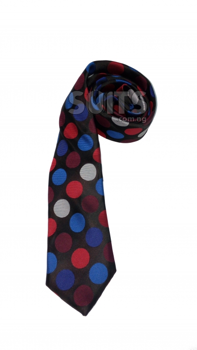 Black Background, Red Blue White Bold Polka-dotted - Medium & Large Sizes