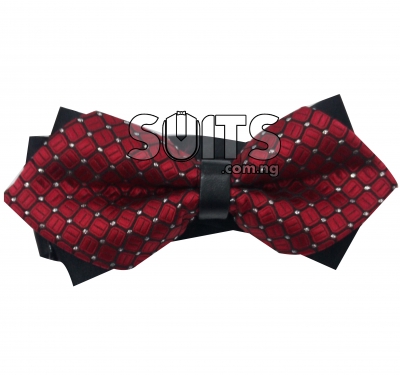 Red Black Draft Silver Dotted Bow Tie